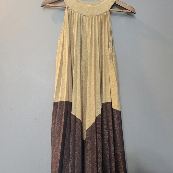 Free People Gold/Bronze Metallic Pleated Love Mini Dress Cocktail Part Size S - Picture 2 of 5